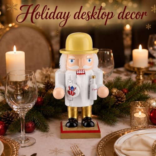 Puerto Rican Style Christmas Nutcracker Figurine - White & Gold Collectible Decor