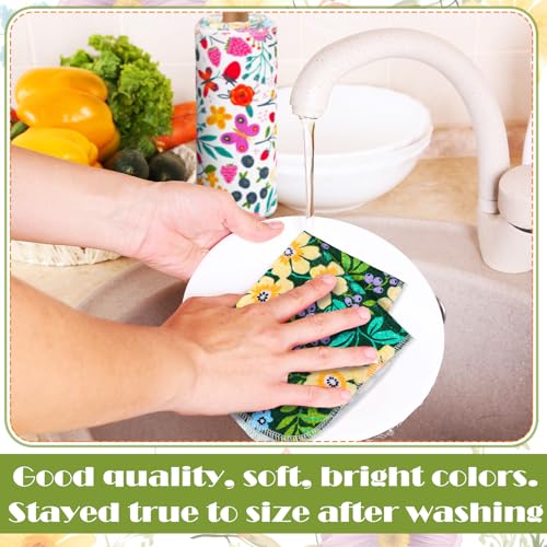 30 Pcs Reusable Paper Towels, Washable Cotton Flannel Kitchen Cloths, Floral