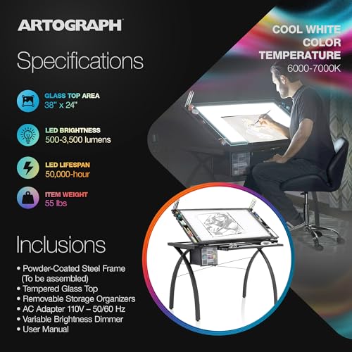 Artograph Futura Light Tracing Table with Storage Drawers - Adjustable LED Workspace