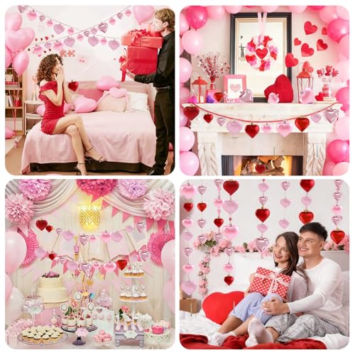 LEBERY Pink Valentine Heart Shaped Ornaments – 30Pcs Hanging Christmas & Wedding Decor (Pink)