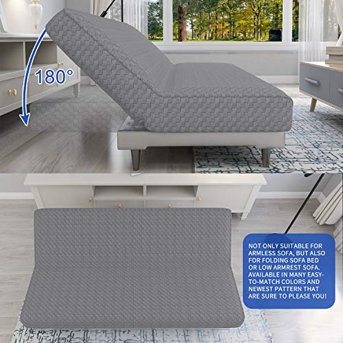 Stretch Jacquard Futon Cover - Soft Armless Slipcover, Light Gray