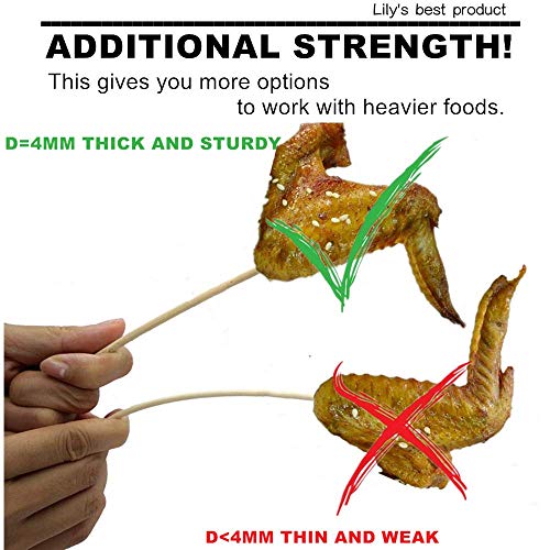 Natural Bamboo Skewers - 100 PCS, 6" Thick for BBQ, Kabob, & Parties
