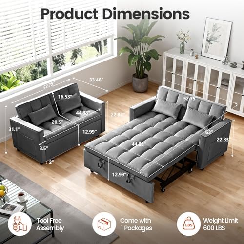 Convertible Sleeper Sofa Bed with Adjustable Backrest and Side Storage