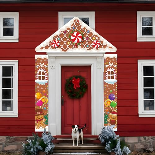 Gingerbread House Door Decor Set – 3pcs Christmas Banner & Rooftop Topper