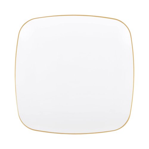 PLASTICPRO Square 32 Piece Combo Plates Set includes 16 x 7'' inch Salad Plates & 16 x 10'' inch Dinner Plates White Plastic with Gold Leaf Design Party Plates, Premium heavyweight