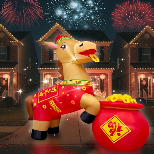 6FT Inflatable Chinese Horse for Lunar New Year Decorations with LED Lights