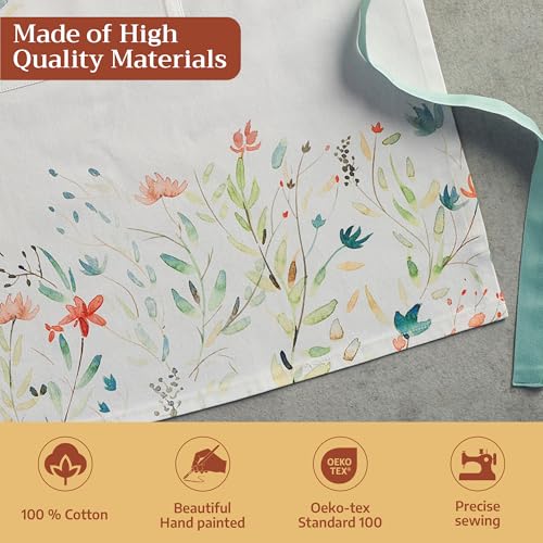 100% Cotton Kitchen Apron with Pocket - Adjustable Neck Strap & Long Ties
