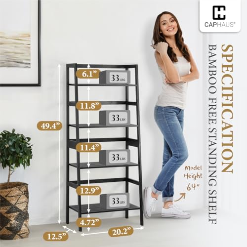 4-Tier Bamboo Ladder Shelf, Freestanding Storage Rack and Plant Stand