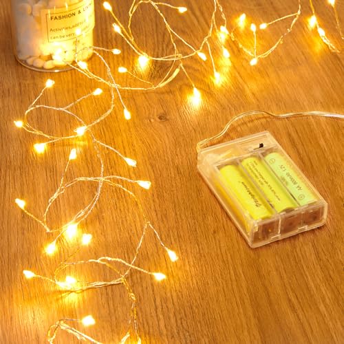 Minetom 60 LED Fairy String Lights, 5 Feet Battery Operated Silver Wire Firefly Lights for Home Decor and Holidays