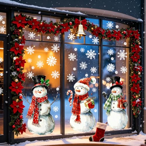 Large Snowman Christmas Window Clings Decorations 3 Sheets Holiday Stickers
