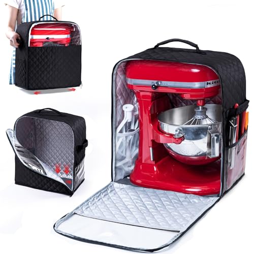 Quilted Stand Mixer Dust Cover with Appliance Slider Base and Pockets