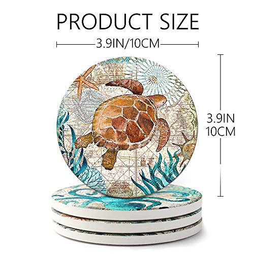 Teivio Ceramic Absorbing Coasters Set of 8 with Cork Base & Holder - Coastal Beach Decor