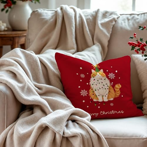 GDJIEGBC Funny Orange Cat Christmas Pillow Cover 18x18 P — Seasonal Home Decor