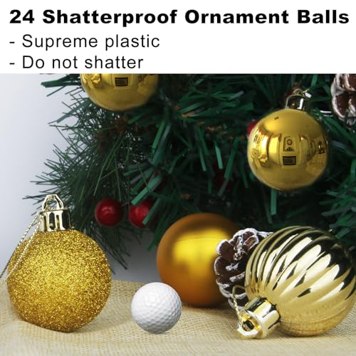 Gold Shatterproof Christmas Tree Ornaments - 3.2 Inch Large Hanging Balls (Set of 24)