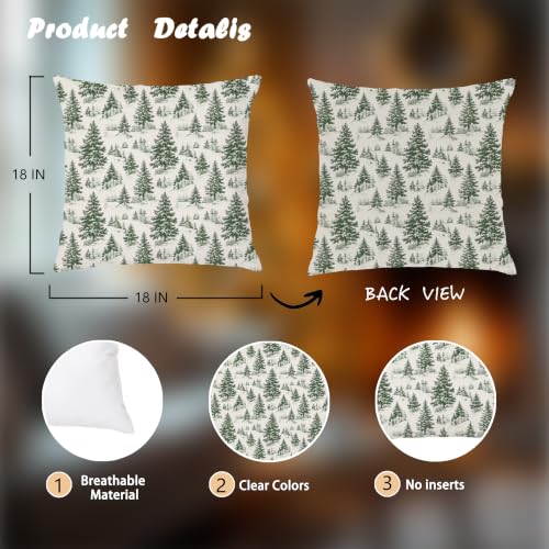 EUYTHNGYF Christmas Green Tree Toile de Jouy Throw Pillow Cover 18x18, Forest-2