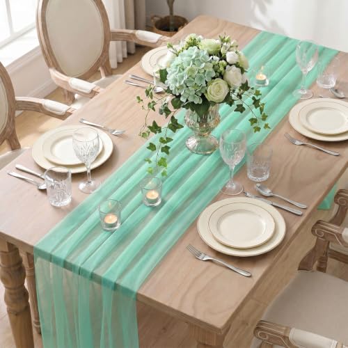 Artoid Mode Turquoise 28x120 Inch Gauze Table Runner for Holiday Party & Wedding Decor