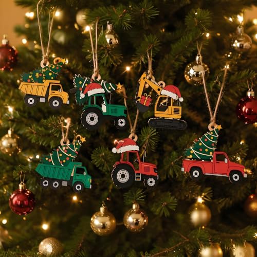 36Pcs Wooden Christmas Truck Ornaments Set for Holiday Decor & Gifts