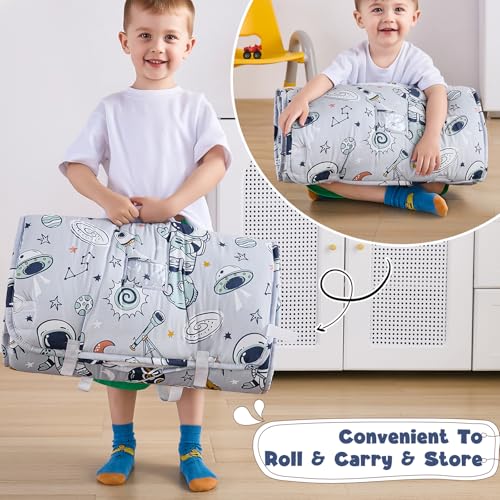 Toddler Nap Mat with Removable Pillow and Blanket for Preschool Daycare