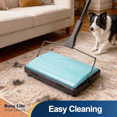 Manual Carpet Sweeper for Pet Hair and Dust - Lightweight Hand Push Cleaner