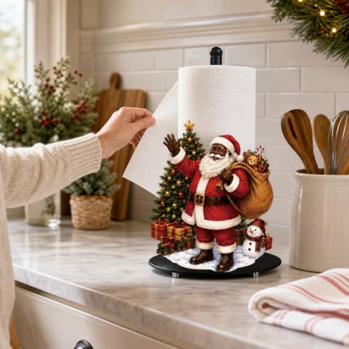 African Santa Christmas Paper Towel Holder - Inclusive Holiday Kitchen Decor