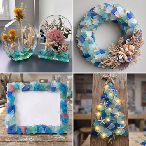 Frosted Sea Glass Pieces for Crafts & Vase Filler - Blue, White & Green (11 oz)