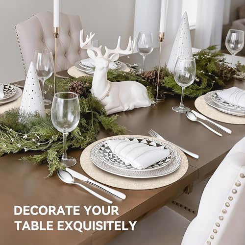 13-Inch Round Faux Leather Placemats, Set of 6 Reversible Wipeable Table Mats