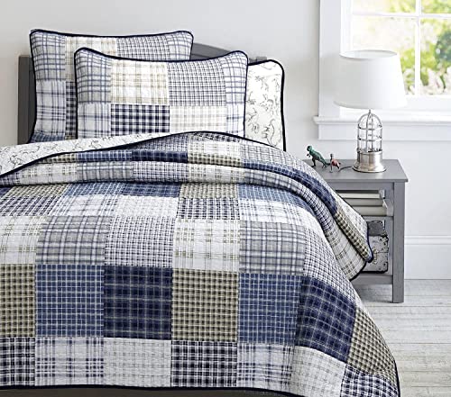 Dinosaur Reversible Cotton Quilt Set - Twin 2-Piece Bedding for Kids