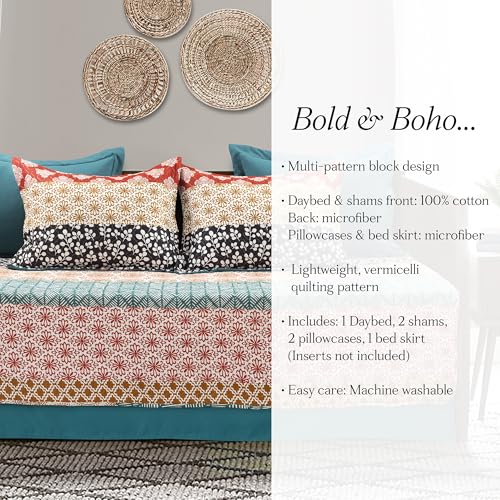 Bohemian Stripe 6-Piece Twin Daybed Cover Set - Turquoise & Orange