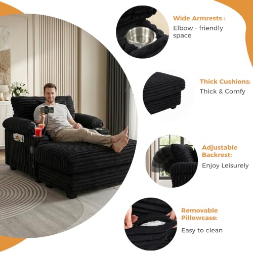 Adjustable Chaise Lounge Chair with Storage Ottoman and USB Charging Port