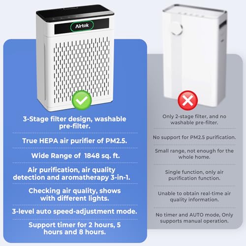Large Room HEPA Air Purifier for Home, Smoke, Pet Hair, and Sleep Mode