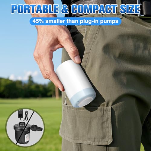 Portable Air Pump for Inflatables - Ultra-Fast Rechargeable Inflator with 5 Nozzles
