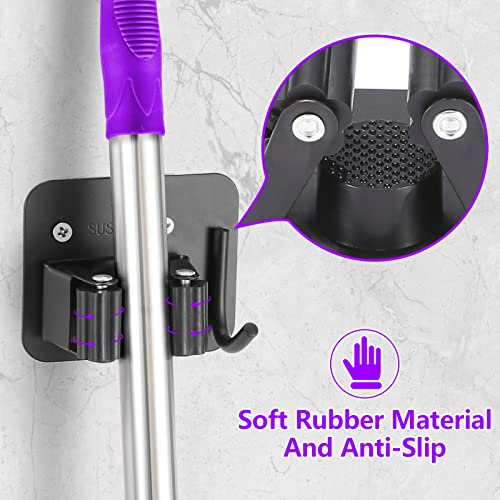 Stainless Steel Broom and Mop Holder Wall Mount Tool Organizer Rack