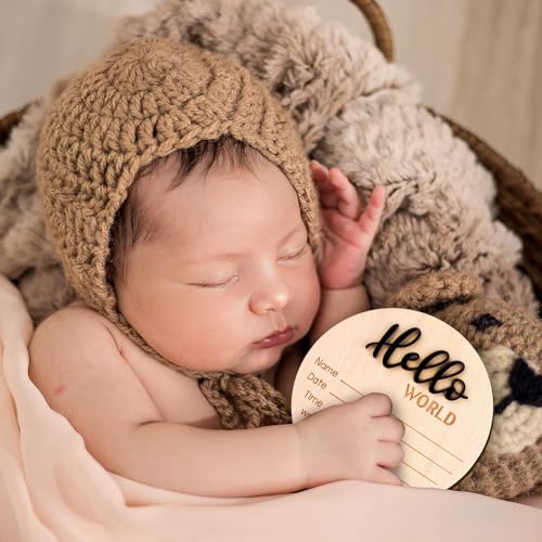 Hello World Newborn Birth Announcement Sign - 5.9 Inch Wooden Keepsake