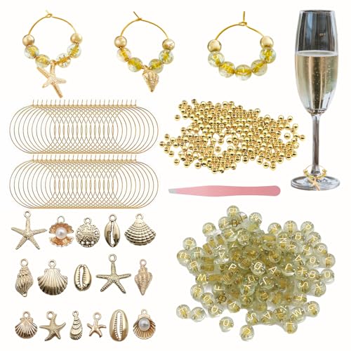 Ocean Theme Wine Glass Charms 50 Sets DIY Reusable Drink Markers for Weddings & Bachelorette