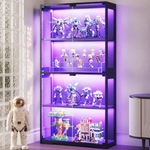 4-Tier Glass Display Cabinet with RGB LED Lighting and Push-to-Open Doors