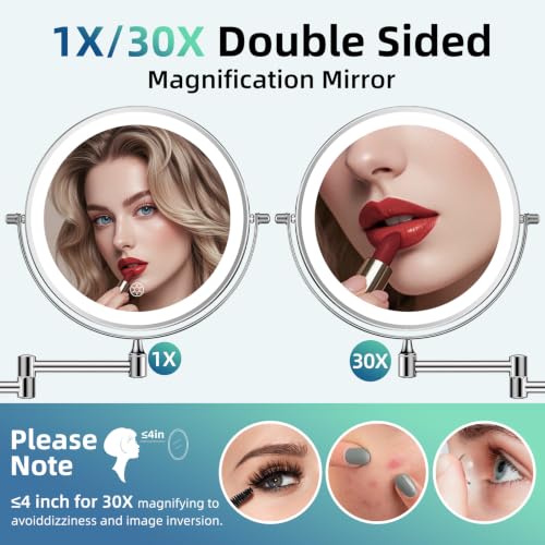 FUNTOUCH 5000mAh Rechargeable Wall Mounted Lighted Makeup Mirror 1X30X