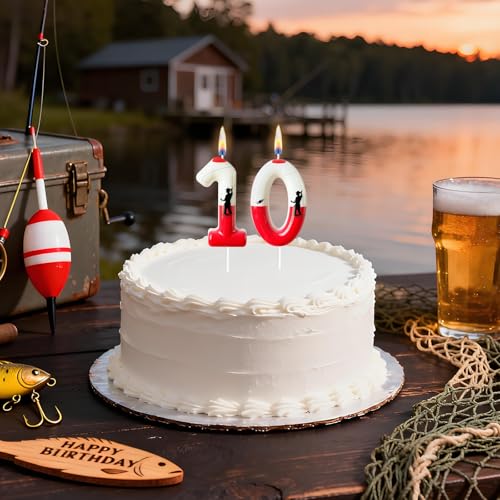Fishing Bobber Birthday Number Candle, Red and White Cake Topper