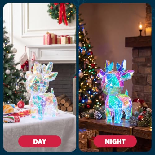 Joiedomi 15-inch Lighted Iridescent Reindeer Christmas Decor with LED, USB Indoor Holiday Decoration