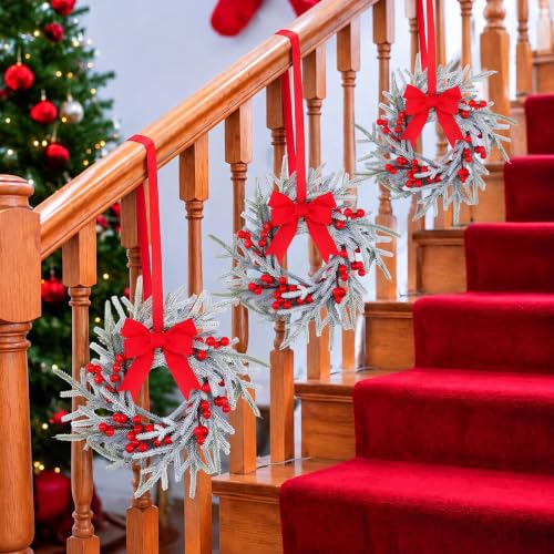 8-Pack Mini Christmas Wreaths, 8.4-Inch Artificial Pine Candle Rings