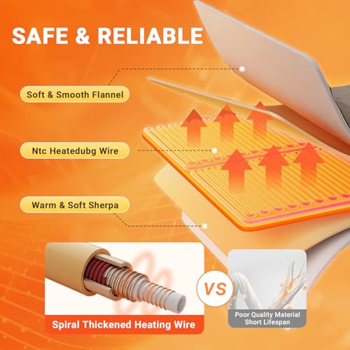 Queen Size Electric Heated Blanket - Soft Flannel & Sherpa, 10 Heat Levels, Auto Shut-Off