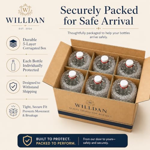 Swing Top Glass Bottles 8.5 oz 6-Pack with Funnel and Labels