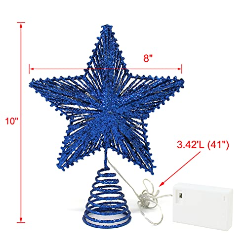 Blue Glittered 3D Tree Top Star with Warm White LED Lights & Timer - Christmas Decor - Variation of Glittered Blue 1