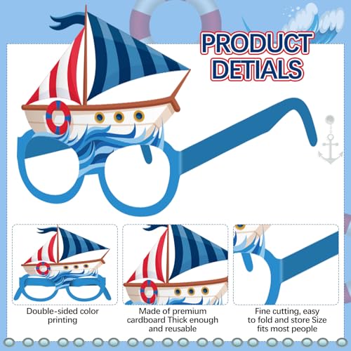 32-Piece Nautical Party Photo Booth Props Paper Eyeglasses Set