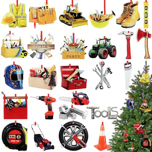 Construction Tool Christmas Ornaments - 26 Acrylic Handyman Tree Decorations