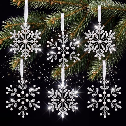 Wavyknot 16-Pack Crystal Snowflake Christmas Ornaments with Ribbons