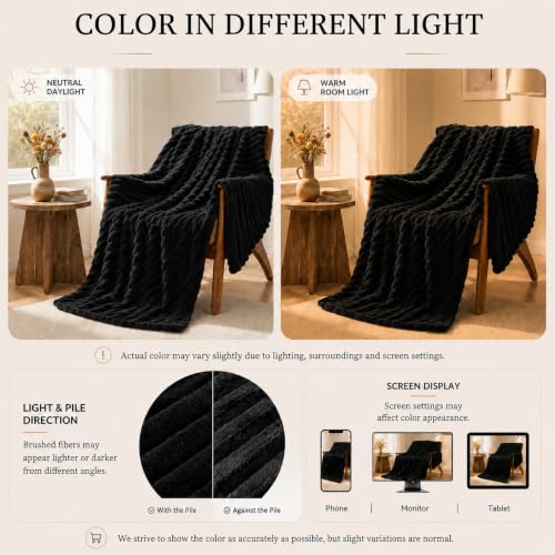 HIMEET Soft Ribbed Fleece Throw Blanket - 50x60 Lightweight Plush Couch Blanket