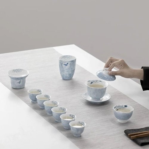 Hand-painted Kungfu Tea Set, Butterfly and Floral themed Chinese Tea Set, Gaiwan Gongfu Tea sets for adult, Ceramic Tea Ceremony Set, Gift for Tea Lovers