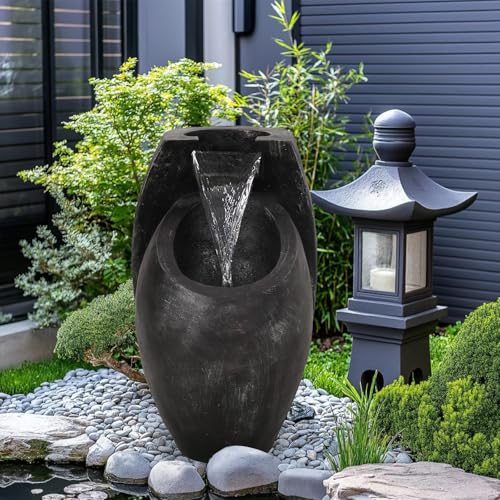21.5-inch 2-Tier Cascading Water Fountain with LED Lights for Garden Patio