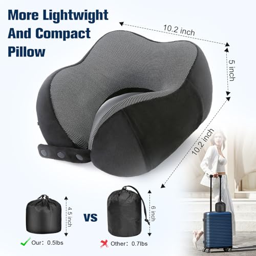 Cirorld Memory Foam Travel Neck Pillow - Adjustable Airplane Pillow Set