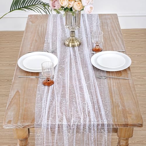 White Silver Metallic Foil Sequin Table Runner Set of 6 - 28x120 inches